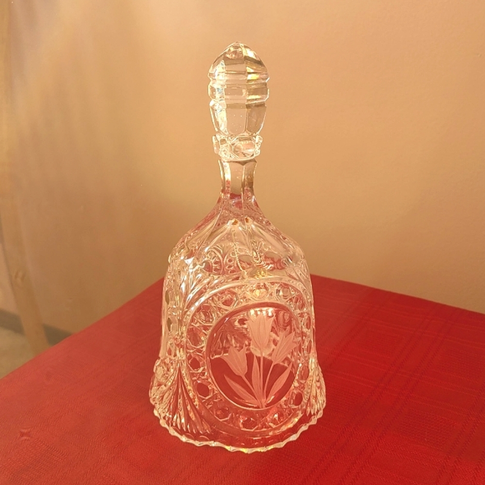 Vintage Crystal Dinner Bell Etched Tulips.